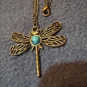 Dragonfly Pendant Necklace with Blue Stone